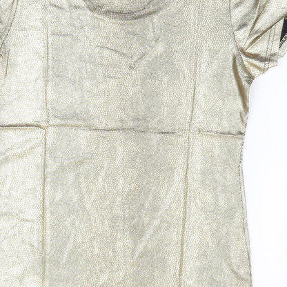 UpTou Womens Gold Animal Print Polyester Basic T-Shirt Size L Scoop Neck - Reptile Skin Print