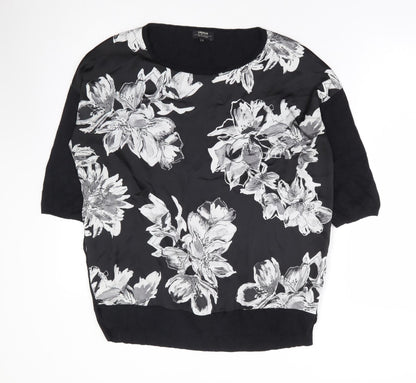 Papaya Womens Black Floral Viscose Basic Blouse Size M Round Neck