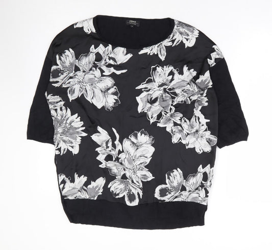 Papaya Womens Black Floral Viscose Basic Blouse Size M Round Neck