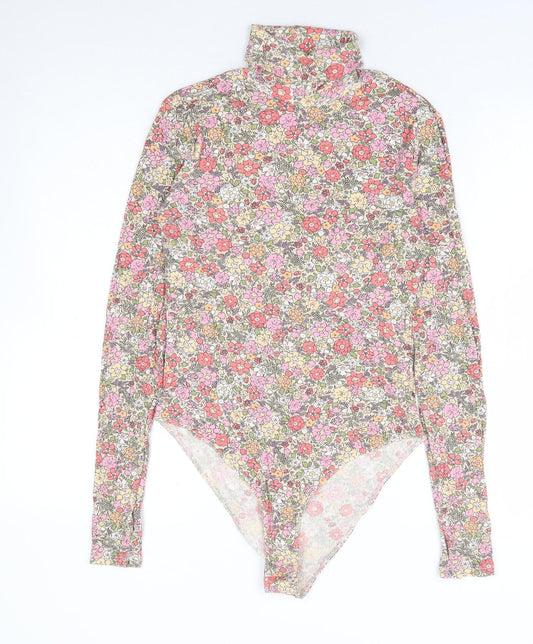 H&M Womens Multicoloured Floral Polyester Bodysuit One-Piece Size M Snap