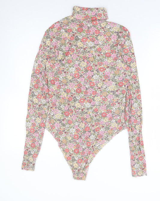 H&M Womens Multicoloured Floral Polyester Bodysuit One-Piece Size M Snap