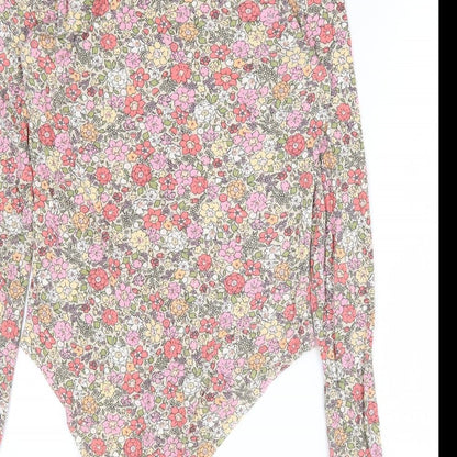 H&M Womens Multicoloured Floral Polyester Bodysuit One-Piece Size M Snap