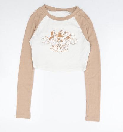 Womens UK Size XS SheIn Beige Cropped Blouse