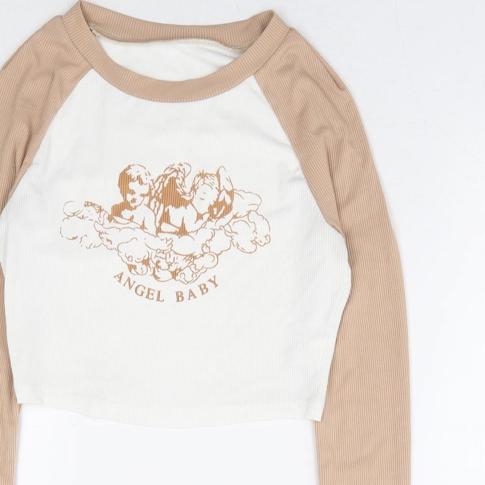 Womens UK Size XS SheIn Beige Cropped Blouse
