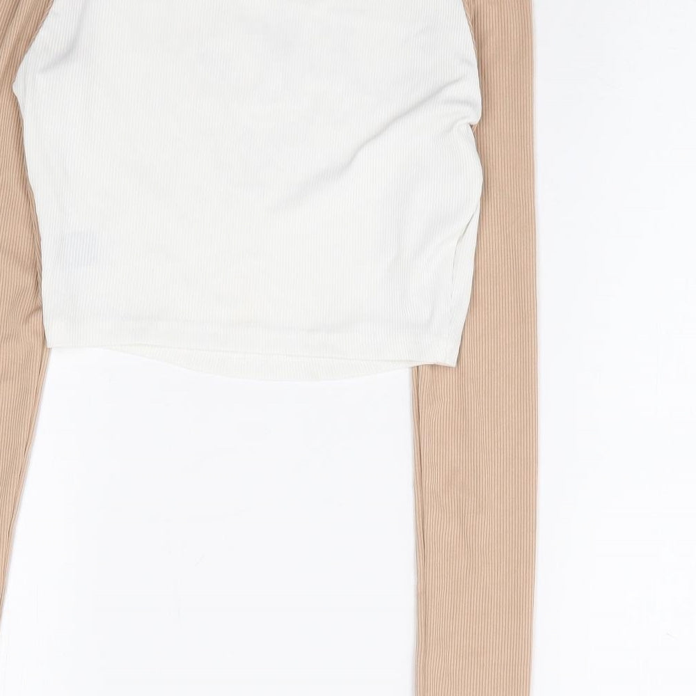 Womens UK Size XS SheIn Beige Cropped Blouse
