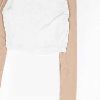Womens UK Size XS SheIn Beige Cropped Blouse
