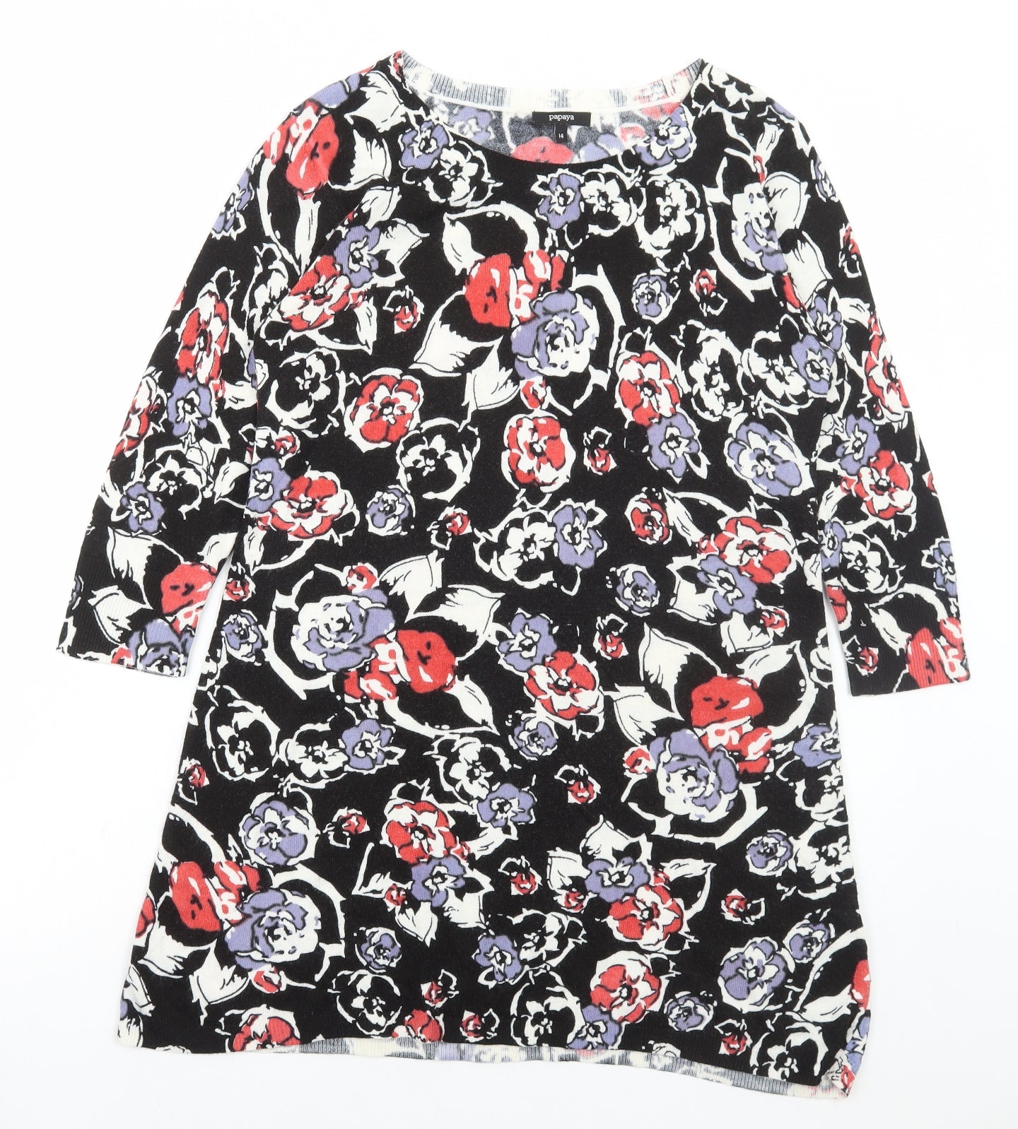 Matalan Womens Multicoloured Floral Acrylic Tunic T-Shirt Size 14 Round Neck