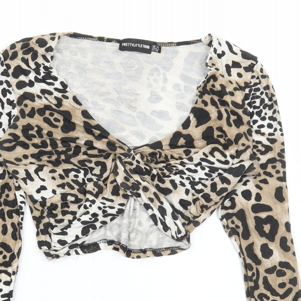 Womens UK Size 10 PRETTYLITTLETHING Brown Cropped T-Shirt