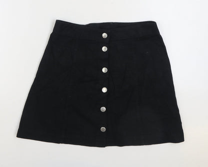 Divided by H&M Womens Black Cotton A-Line Skirt Size 10 Button