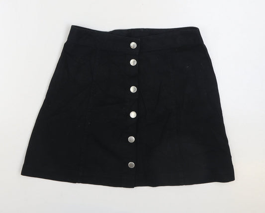 Divided by H&M Womens Black Cotton A-Line Skirt Size 10 Button