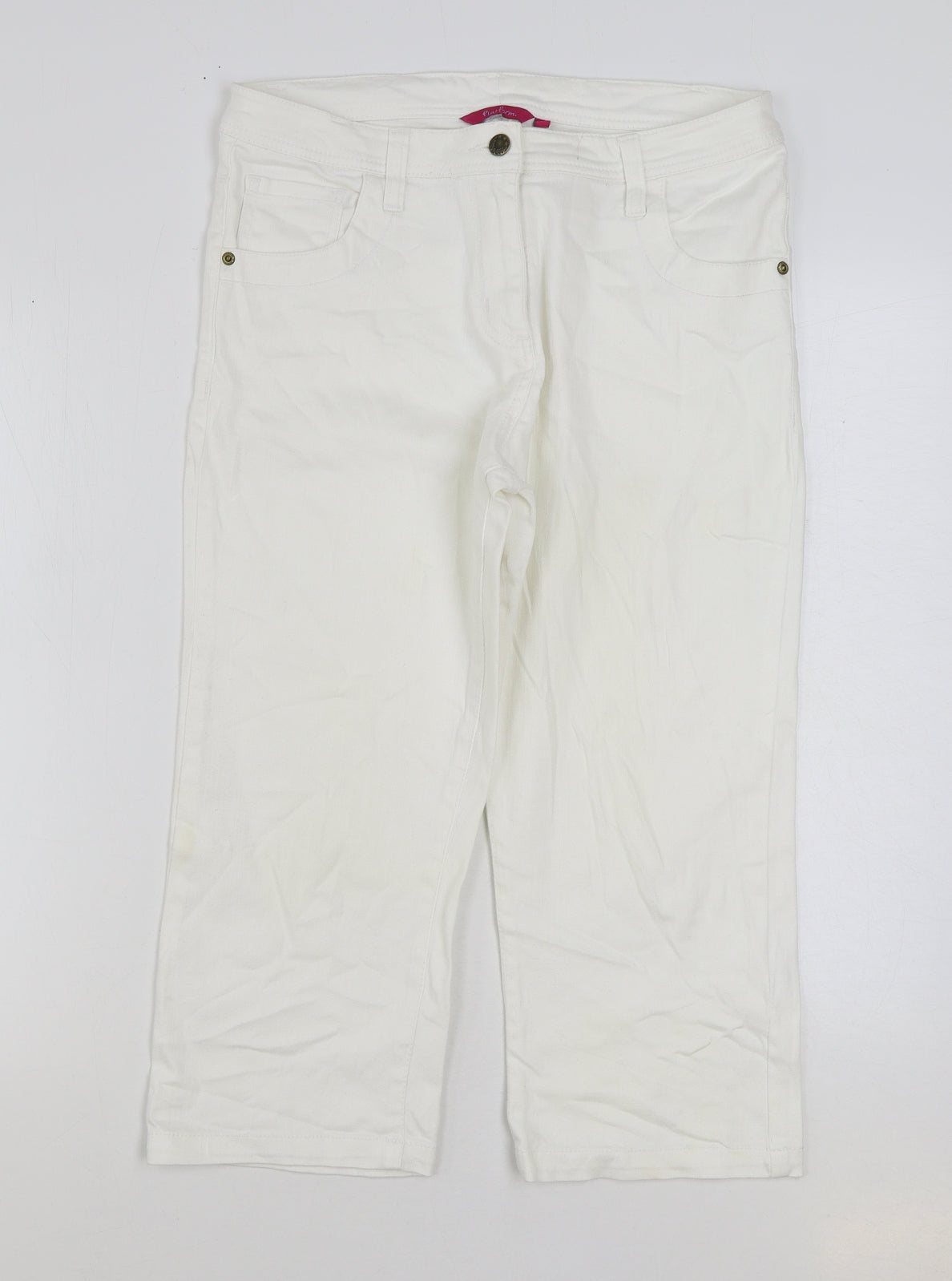 Platform Womens White Cotton Cropped Jeans Size 12 L21 in Regular Zip