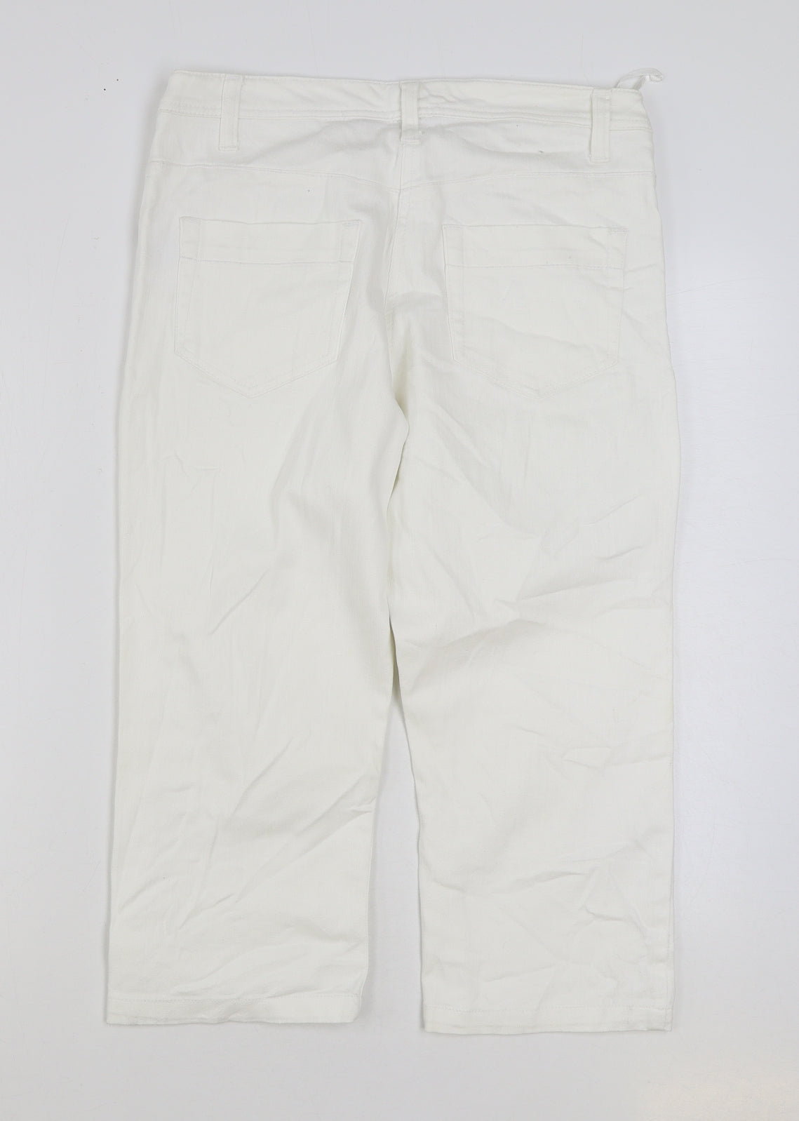 Platform Womens White Cotton Cropped Jeans Size 12 L21 in Regular Zip