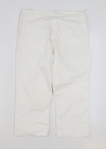 Platform Womens White Cotton Cropped Jeans Size 12 L21 in Regular Zip
