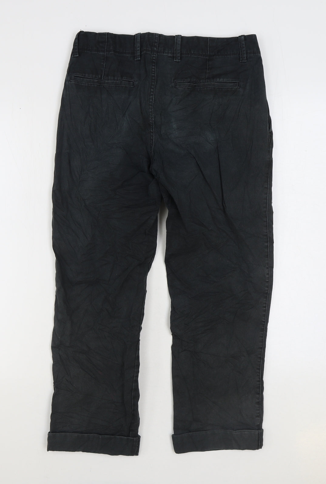Marks and Spencer Mens Black Cotton Cropped Jeans Size 29 in L30 in Regular Zip