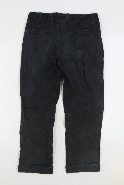 Marks and Spencer Mens Black Cotton Cropped Jeans Size 29 in L30 in Regular Zip