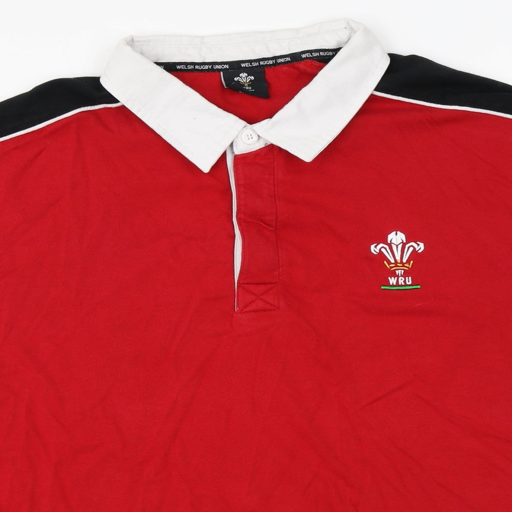 WRU Mens Red Cotton Polo Size 2XL Collared Button - Wales Rugby