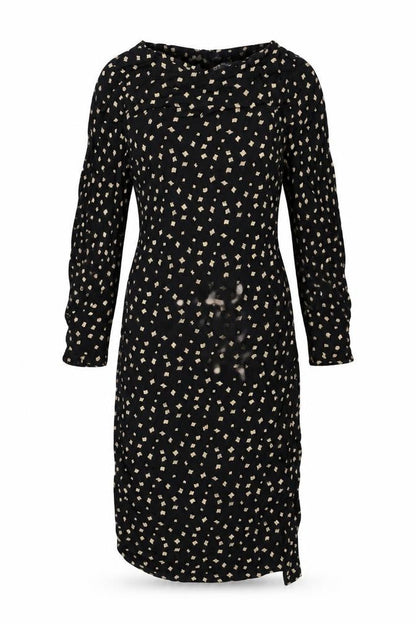 Marks and Spencer Womens Black Geometric Viscose A-Line Size 6 Round Neck Button