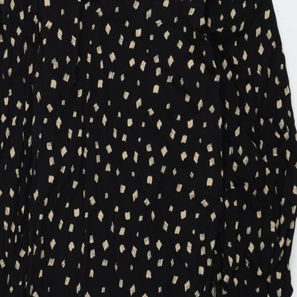 Marks and Spencer Womens Black Geometric Viscose A-Line Size 6 Round Neck Button