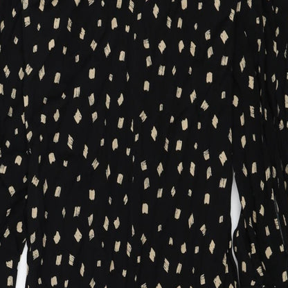 Marks and Spencer Womens Black Geometric Viscose A-Line Size 6 Round Neck Button