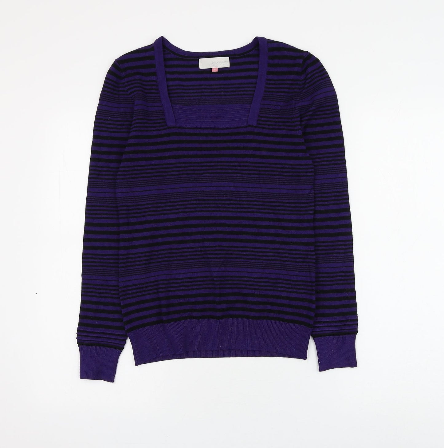 John Lewis Womens Purple Square Neck Striped Viscose Pullover Jumper Size 10