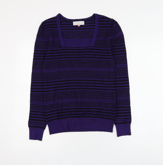 John Lewis Womens Purple Square Neck Striped Viscose Pullover Jumper Size 10