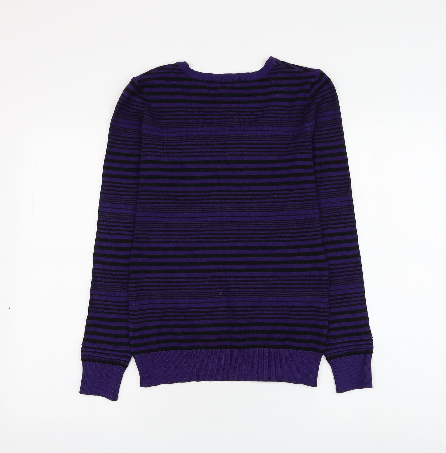 John Lewis Womens Purple Square Neck Striped Viscose Pullover Jumper Size 10
