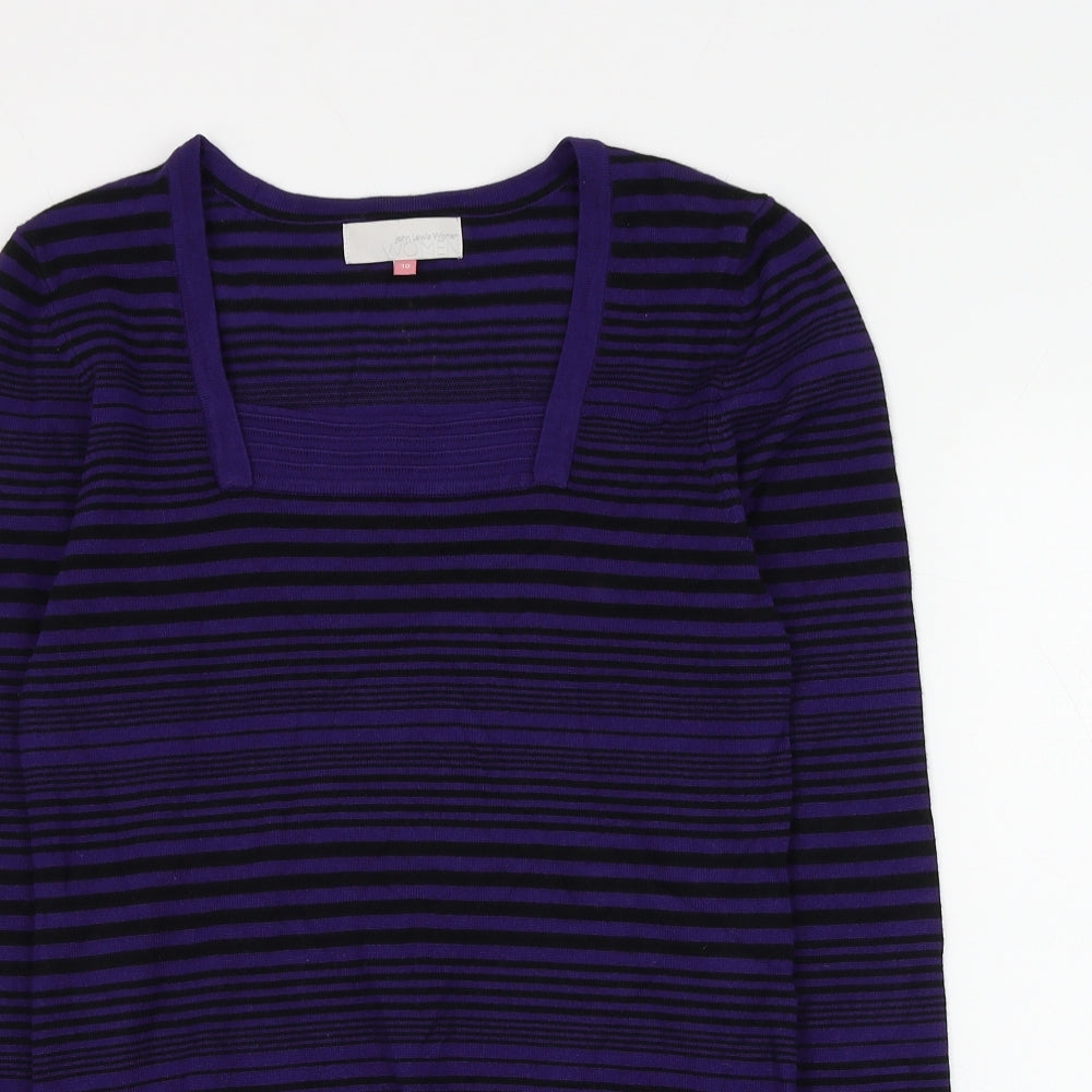 John Lewis Womens Purple Square Neck Striped Viscose Pullover Jumper Size 10
