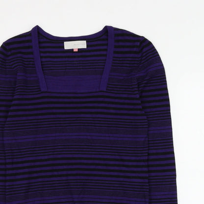 John Lewis Womens Purple Square Neck Striped Viscose Pullover Jumper Size 10