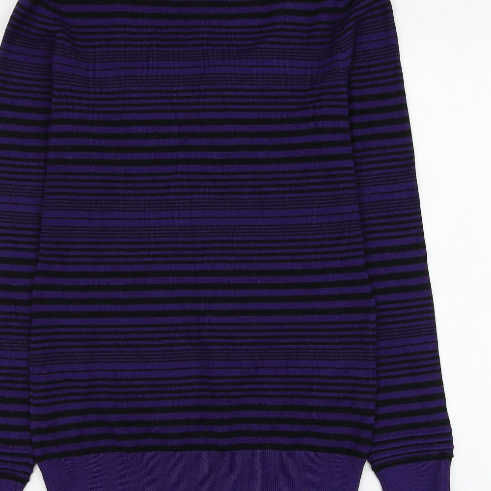 John Lewis Womens Purple Square Neck Striped Viscose Pullover Jumper Size 10
