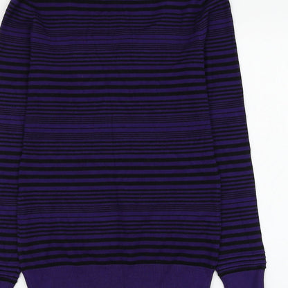 John Lewis Womens Purple Square Neck Striped Viscose Pullover Jumper Size 10