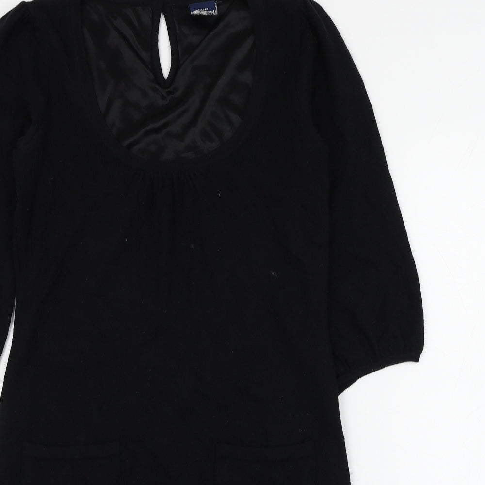 HOOCH Womens Black Wool Jumper Dress Size 10 Scoop Neck Pullover