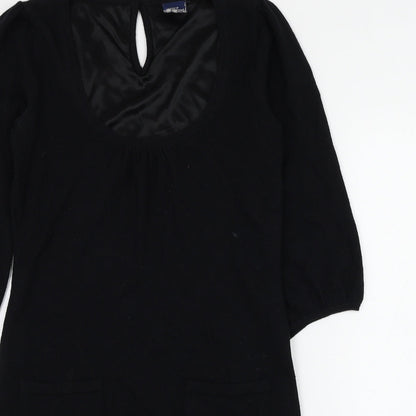HOOCH Womens Black Wool Jumper Dress Size 10 Scoop Neck Pullover
