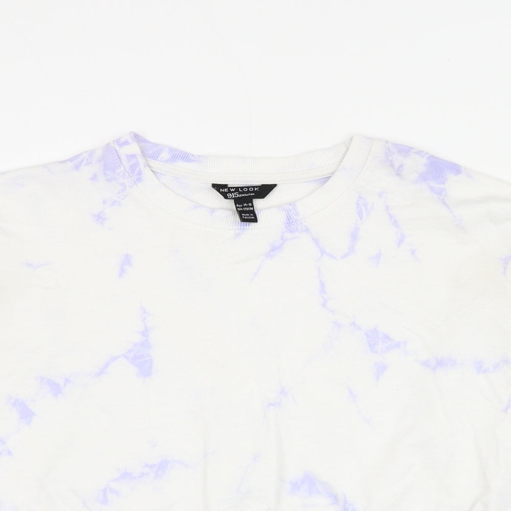 New Look Girls White Geometric Cotton Pullover Sweatshirt Size 14-15 Years Pullover - Tie Dye