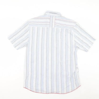 George Mens Blue Striped Cotton Button-Up Size M Collared Button