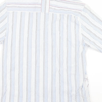 George Mens Blue Striped Cotton Button-Up Size M Collared Button
