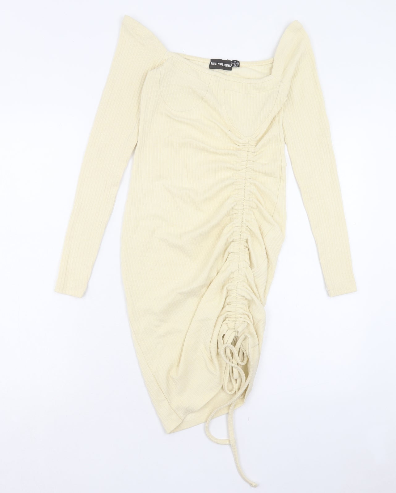 PRETTYLITTLETHING Womens Ivory Polyester Bodycon Size 6 Square Neck Pullover