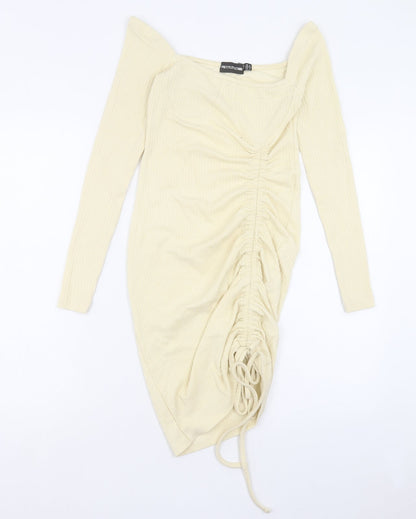 PRETTYLITTLETHING Womens Ivory Polyester Bodycon Size 6 Square Neck Pullover