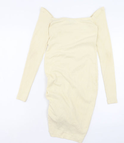 PRETTYLITTLETHING Womens Ivory Polyester Bodycon Size 6 Square Neck Pullover