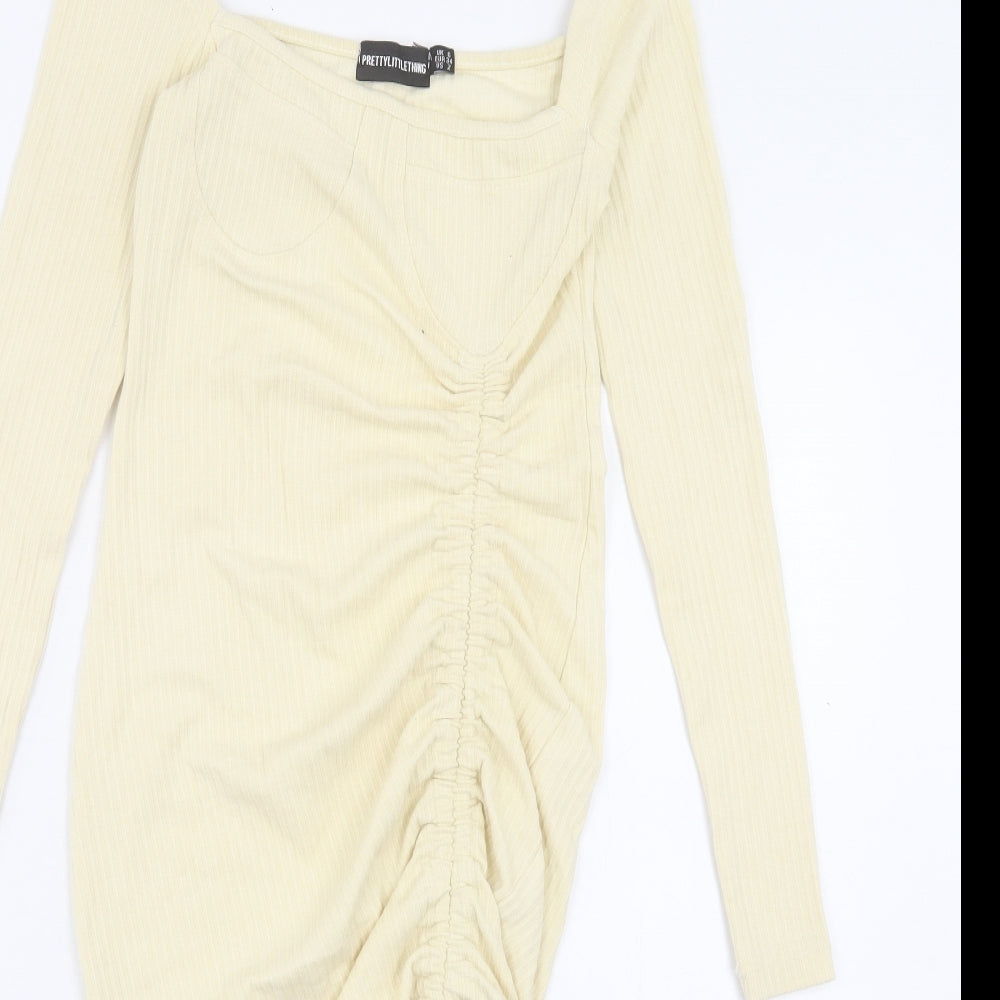 PRETTYLITTLETHING Womens Ivory Polyester Bodycon Size 6 Square Neck Pullover