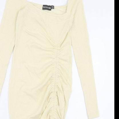 PRETTYLITTLETHING Womens Ivory Polyester Bodycon Size 6 Square Neck Pullover