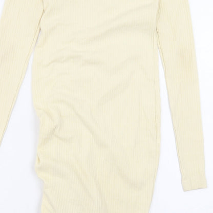 PRETTYLITTLETHING Womens Ivory Polyester Bodycon Size 6 Square Neck Pullover