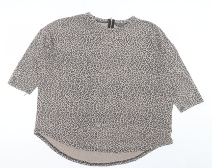 Primark Womens Brown Animal Print Polyester Basic T-Shirt Size L Crew Neck