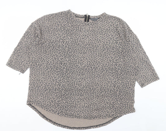 Primark Womens Brown Animal Print Polyester Basic T-Shirt Size L Crew Neck