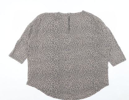 Primark Womens Brown Animal Print Polyester Basic T-Shirt Size L Crew Neck