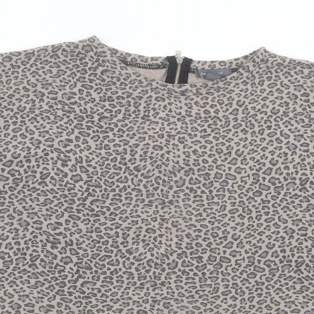 Primark Womens Brown Animal Print Polyester Basic T-Shirt Size L Crew Neck