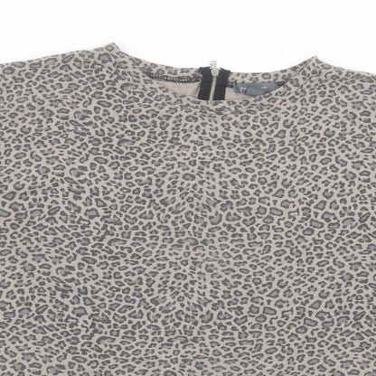 Primark Womens Brown Animal Print Polyester Basic T-Shirt Size L Crew Neck