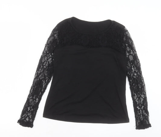 Womens UK Size S Preworn Black Basic T-Shirt