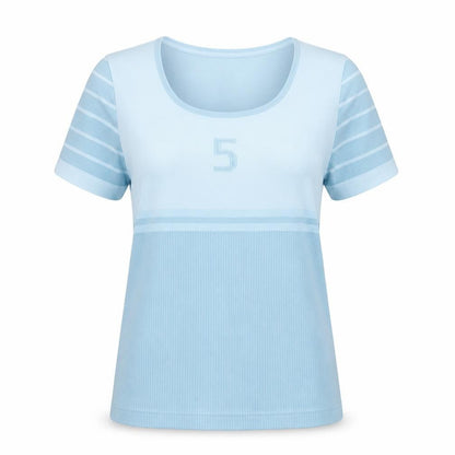 Levante Womens Blue Polyester Basic T-Shirt Size L Crew Neck Pullover - Compression
