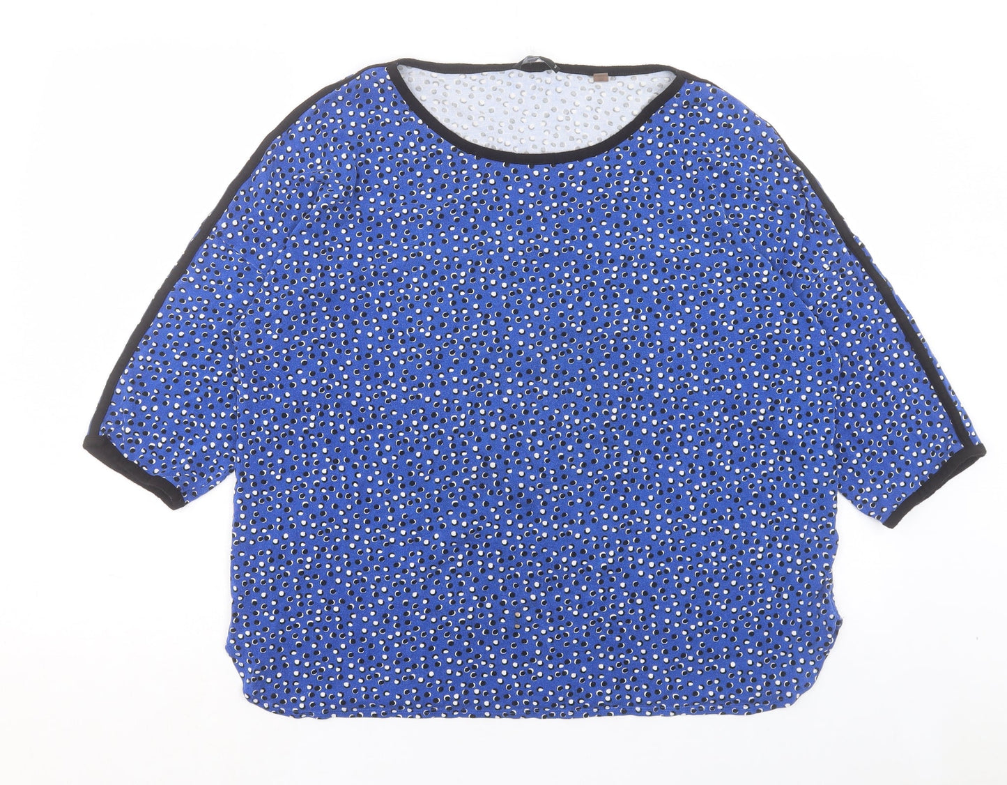 T Tahari Womens Blue Geometric Viscose Basic T-Shirt Size XL Crew Neck