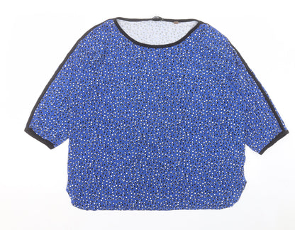 T Tahari Womens Blue Geometric Viscose Basic T-Shirt Size XL Crew Neck
